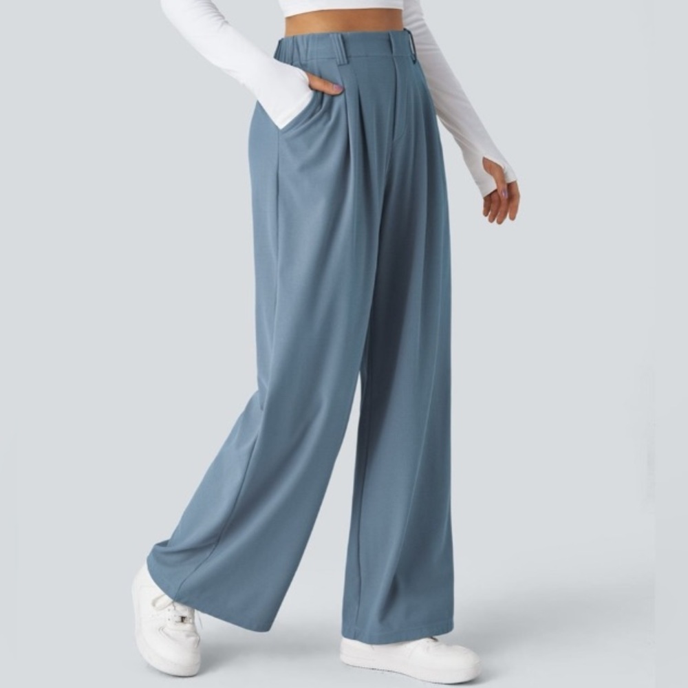 Halara Wide-Leg Women's Waffle Pants in Slate Blue - Picture 2 of 8